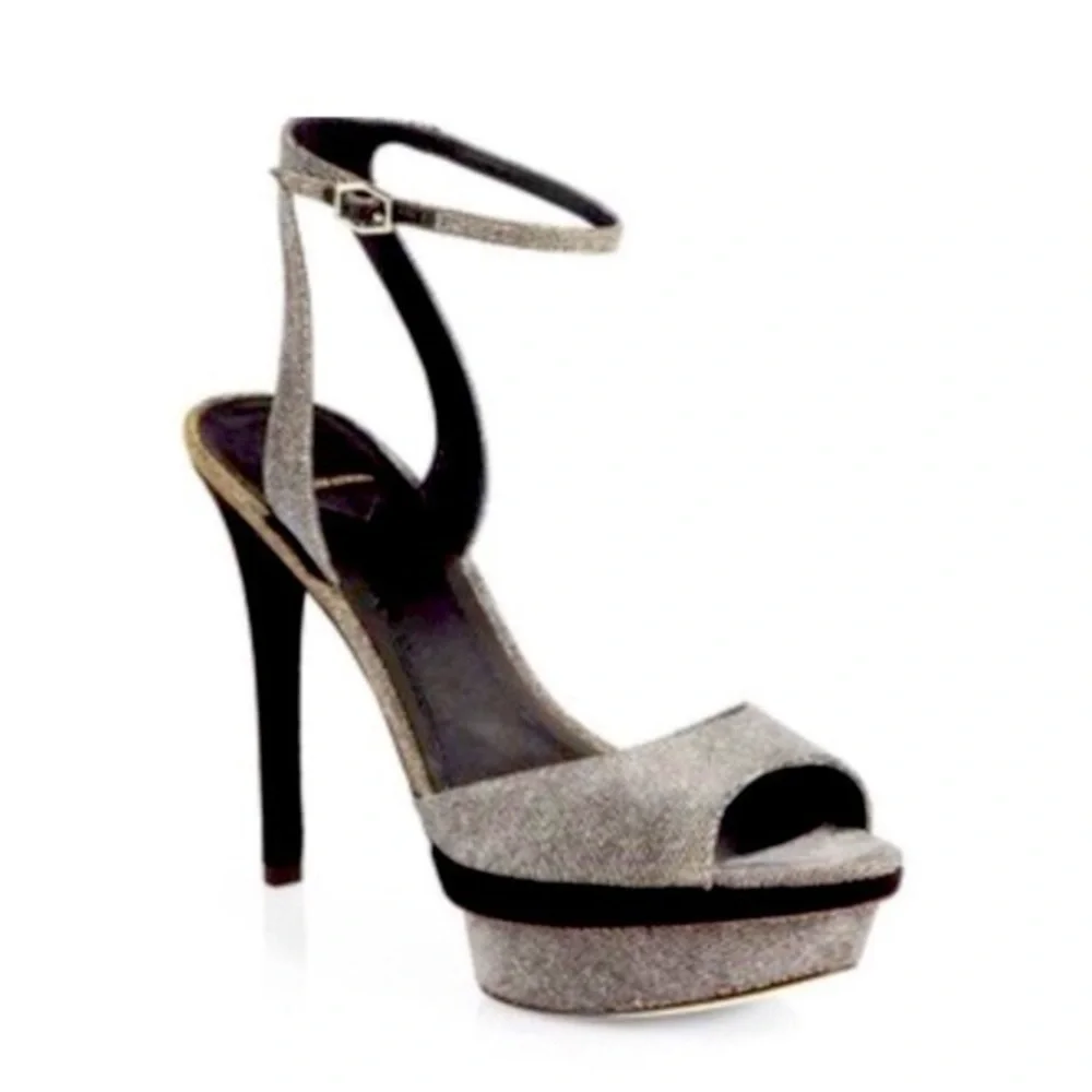 B Brian Atwood Silver Platform Heels
